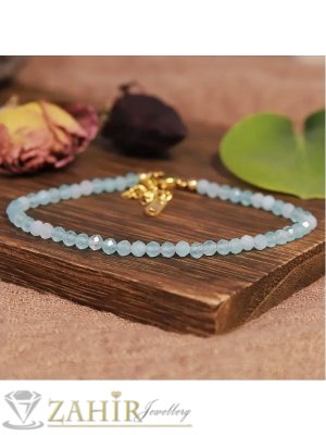 Мега яка гривна за ръка или глезен от естествен амазонит 3 мм топче и стоманени елементи, закопчалка и удължител - GA3059